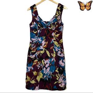 Adrianna Papell Abstract Floral Print Ruched Sheath Dress Size 10
